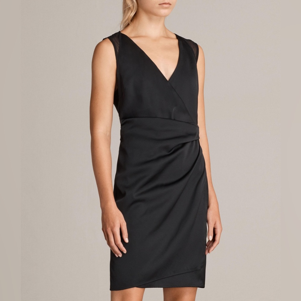 All saints NWT black sheath chiffon Anika wrap camisole women’s dress size 6